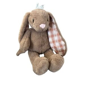 Plushible * 18” Brown Plush Bunny w/ Plaid Ears Toy Cuddly Baby Kids Collectable